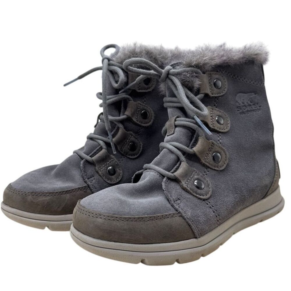 Sorel Waterproof‎ Winter Boots Faux Fur Trim Gray Suede Ankle Boots 5.5